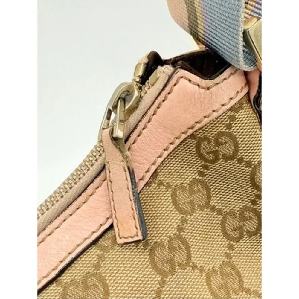 Gucci Monogram Web Medium Half Moon pastel Accents Canvas W/Leather trim.